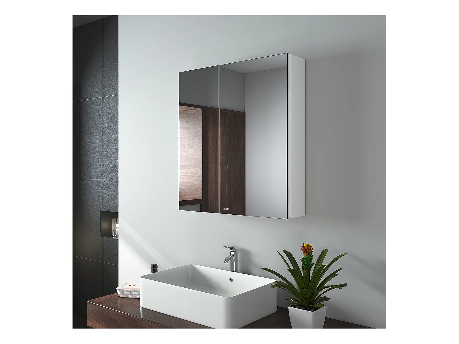 EMKE Armoires de toilette 60x65cm Blanche Armoire Salle de Bain en Miroir Double Face