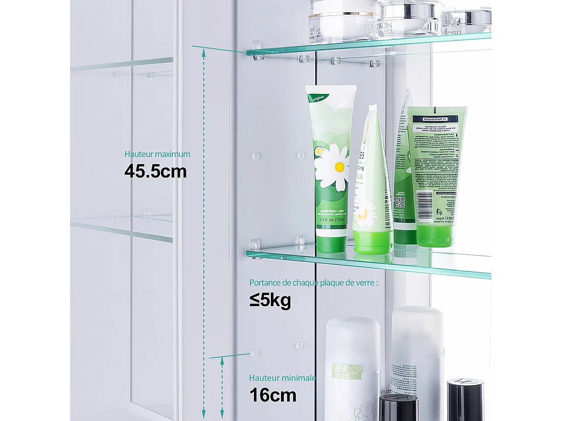 EMKE Armoires de toilette 60x65cm Blanche Armoire Salle de Bain en Miroir Double Face