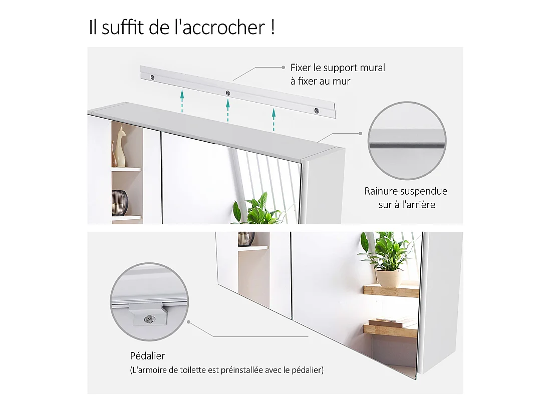 EMKE Armoires de toilette 60x65cm Blanche Armoire Salle de Bain en Miroir Double Face