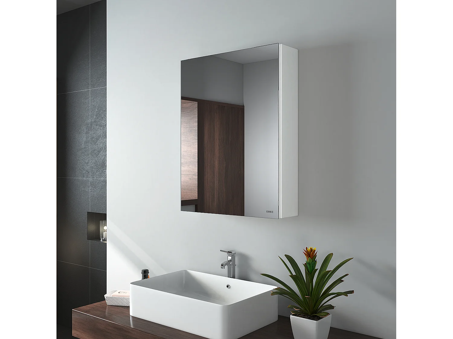 EMKE Armoires de toilette 50x65cm Blanche Armoire Salle de Bain en Miroir Double Face
