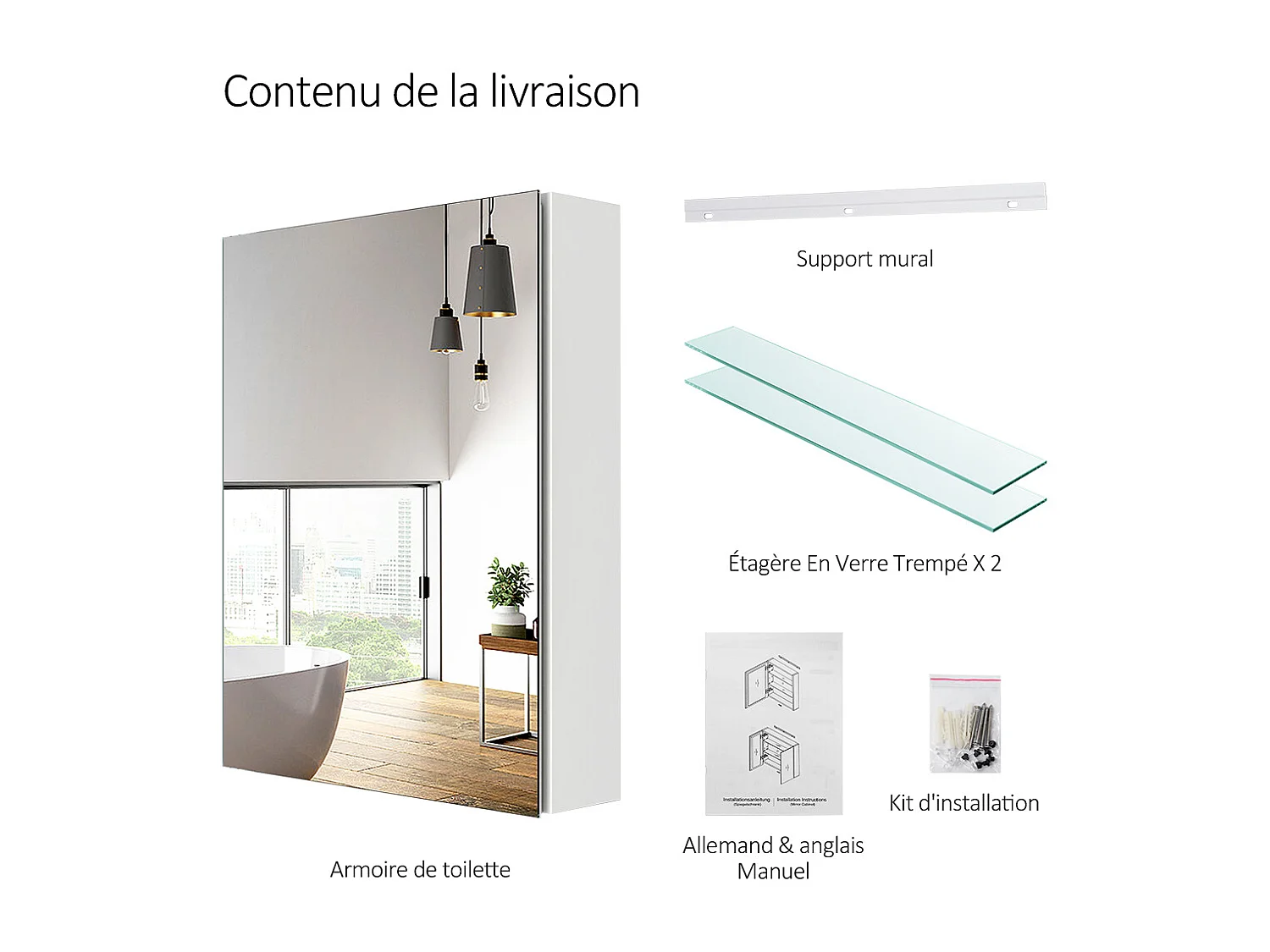 EMKE Armoires de toilette 50x65cm Blanche Armoire Salle de Bain en Miroir Double Face