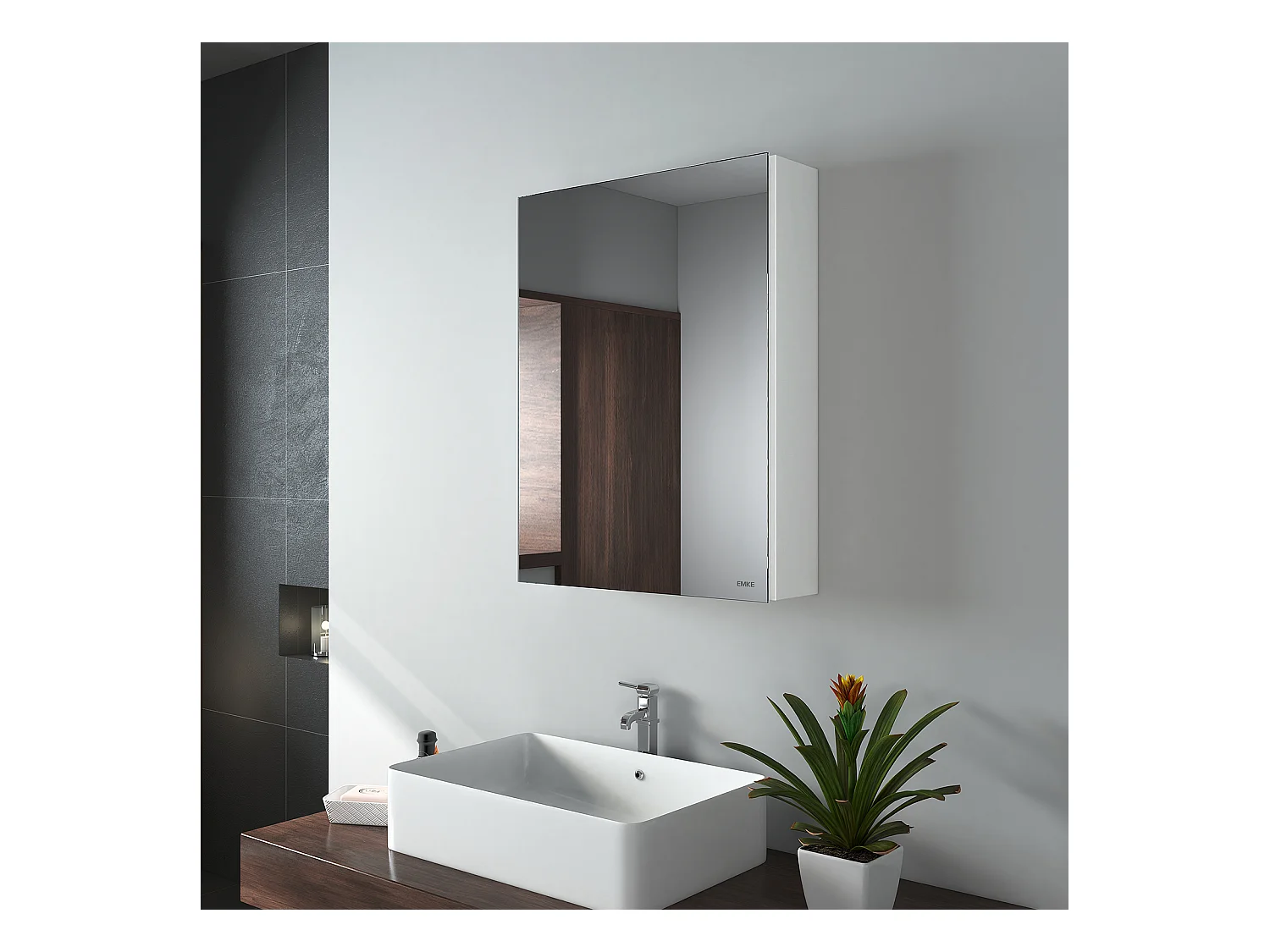 EMKE Armoires de toilette 50x65cm Blanche Armoire Salle de Bain en Miroir Double Face