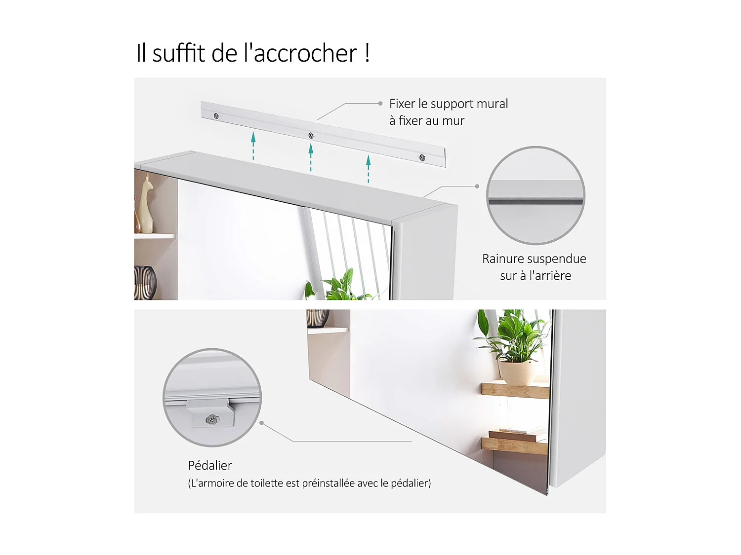 EMKE Armadio a specchio 50x65cm Bianco Armadio a specchio per bagno bifacciale