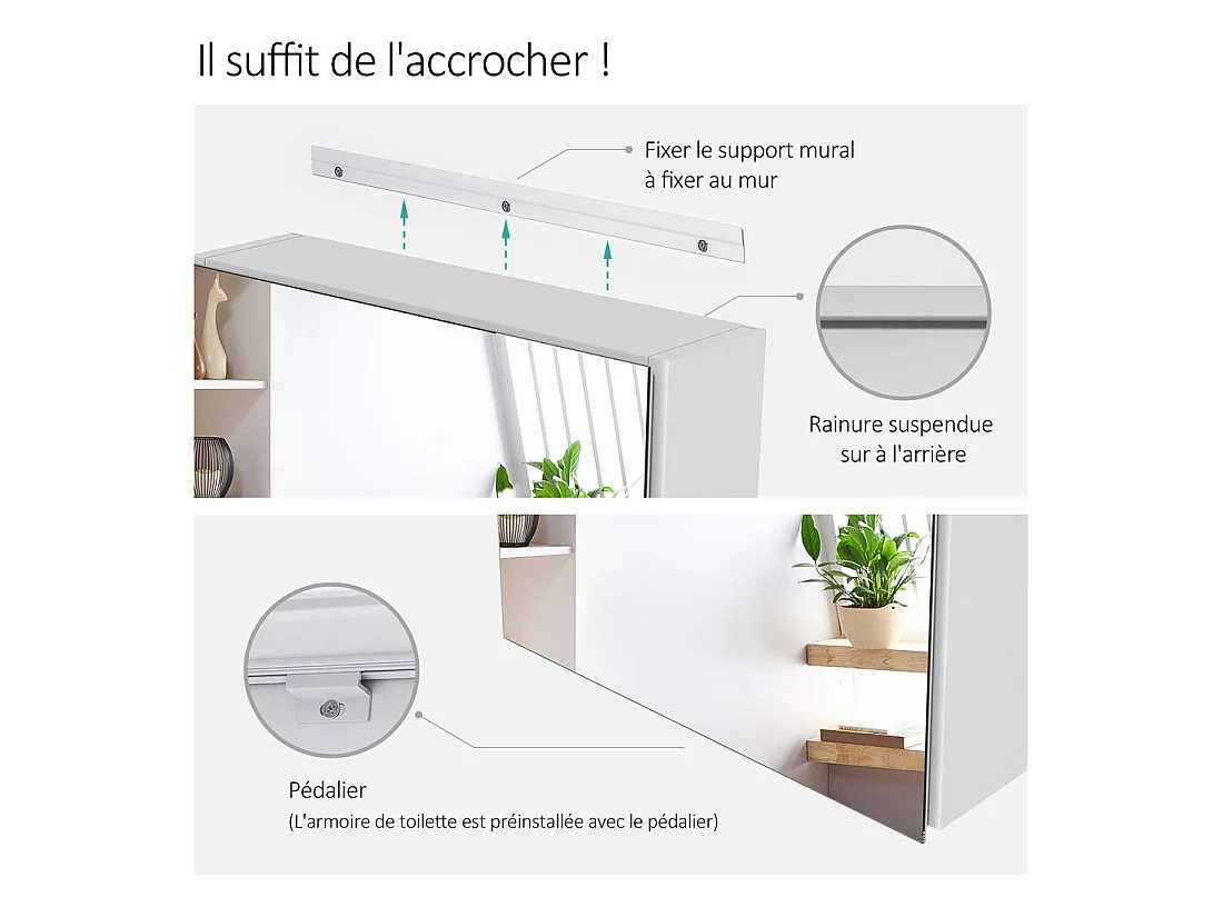 EMKE Armoires de toilette 50x65cm Blanche Armoire Salle de Bain en Miroir Double Face