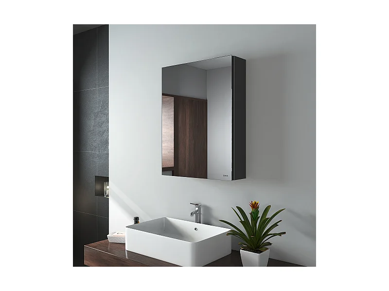 EMKE Armoires de toilette 50x65cm Noir Armoire Salle de Bain en Miroir Double Face