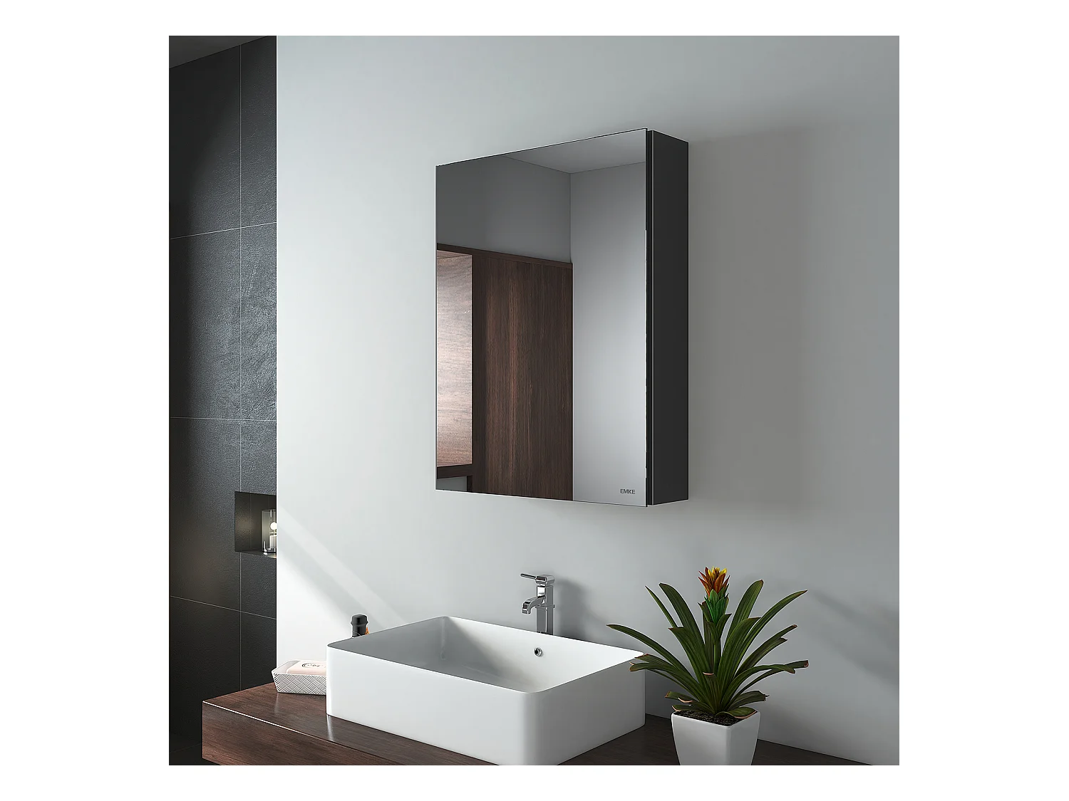 EMKE Armoires de toilette 50x65cm Noir Armoire Salle de Bain en Miroir Double Face