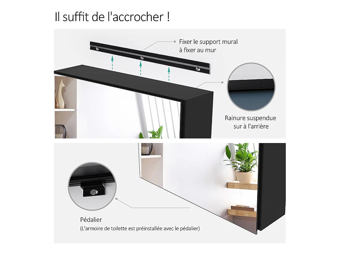 EMKE Armoires de toilette 50x65cm Noir Armoire Salle de Bain en Miroir Double Face