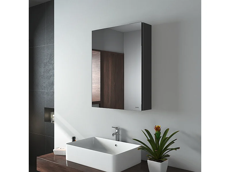 EMKE Armadietti a specchio 50x65cm Nero Armadietto da bagno con specchio bifacciale