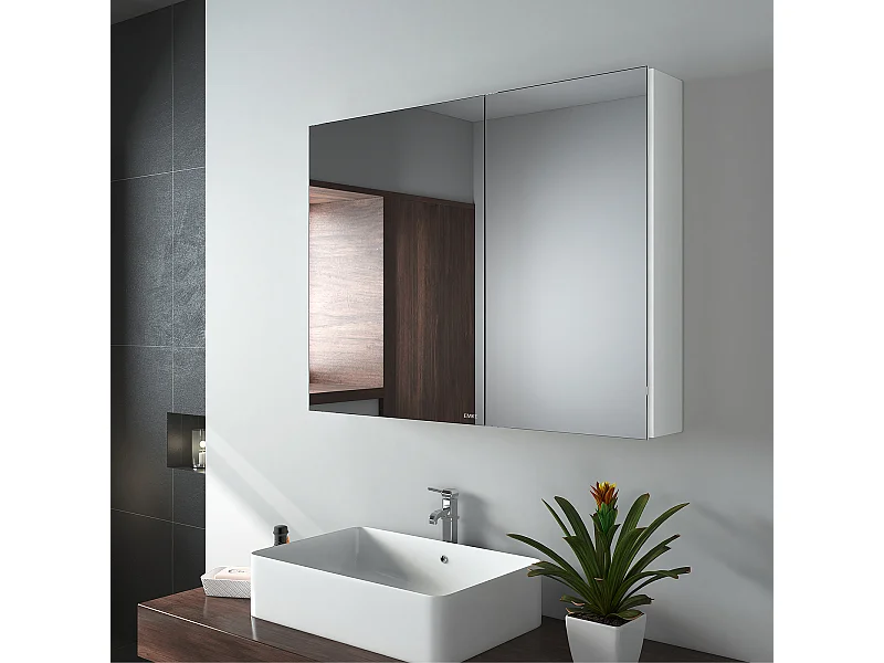 EMKE Armoires de toilette 85x65cm Blanche Armoire Salle de Bain en Miroir Double Face