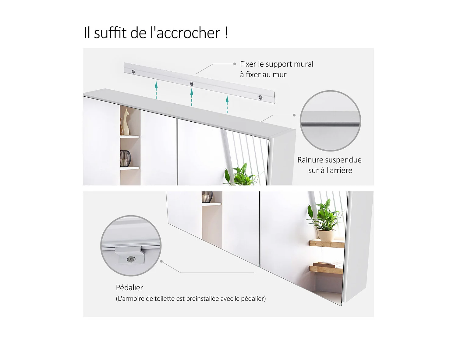 EMKE Armoires de toilette 85x65cm Blanche Armoire Salle de Bain en Miroir Double Face