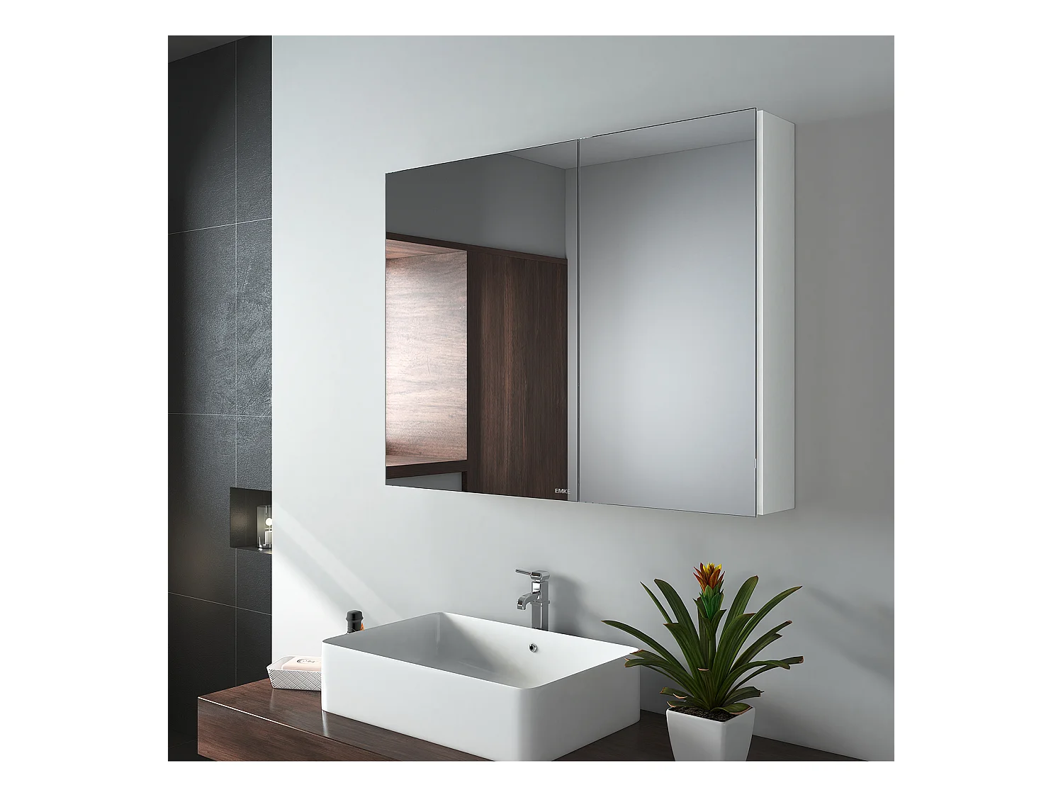EMKE Armoires de toilette 85x65cm Blanche Armoire Salle de Bain en Miroir Double Face
