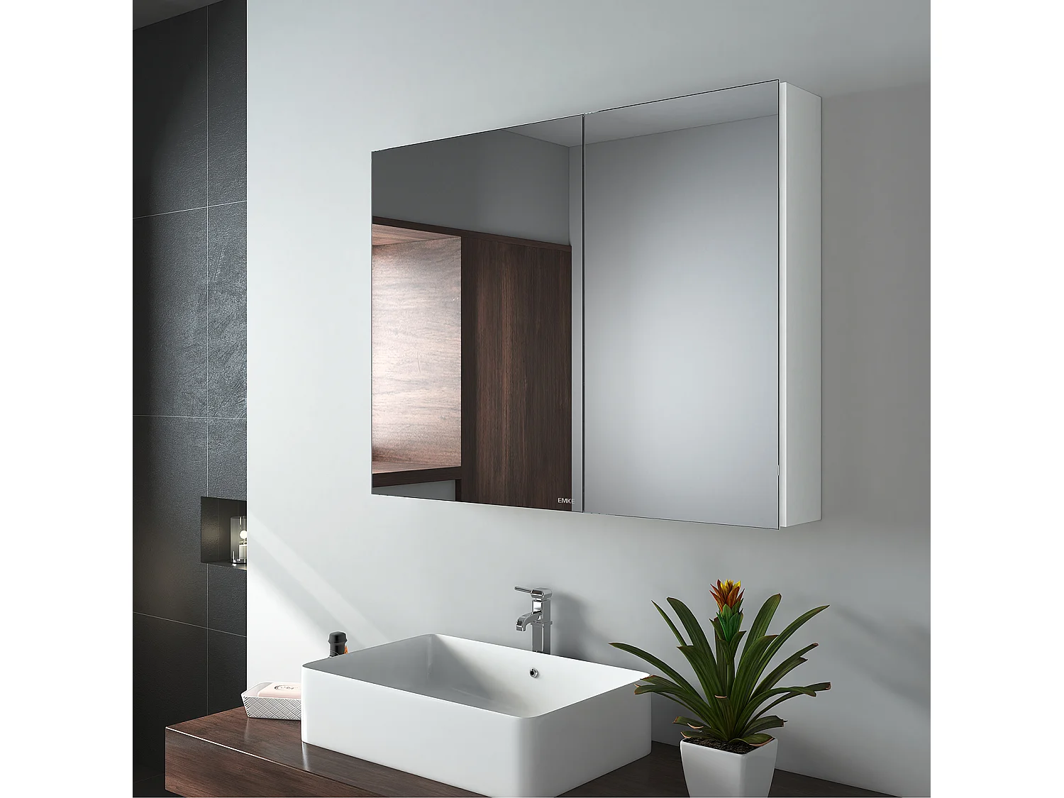 EMKE Armoires de toilette 85x65cm Blanche Armoire Salle de Bain en Miroir Double Face