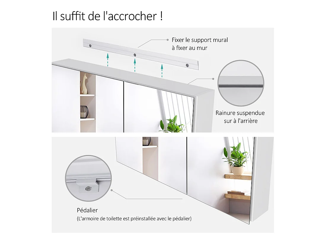 EMKE Armoires de toilette 85x65cm Blanche Armoire Salle de Bain en Miroir Double Face