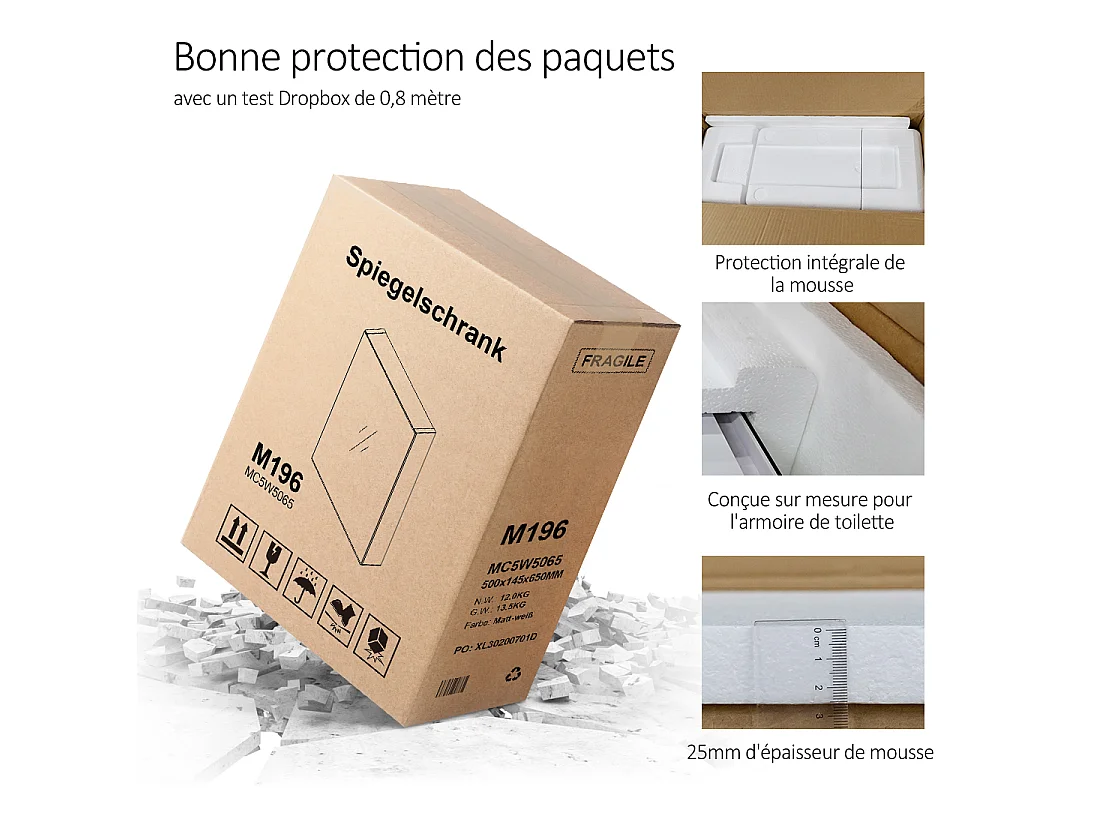 EMKE Armoires de toilette 85x65cm Blanche Armoire Salle de Bain en Miroir Double Face