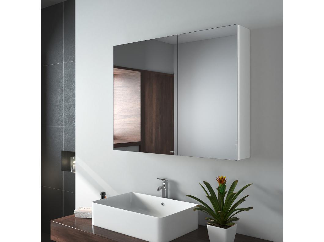 EMKE Armadietti a specchio 85x65cm Bianco Armadietto da bagno con specchio bifacciale