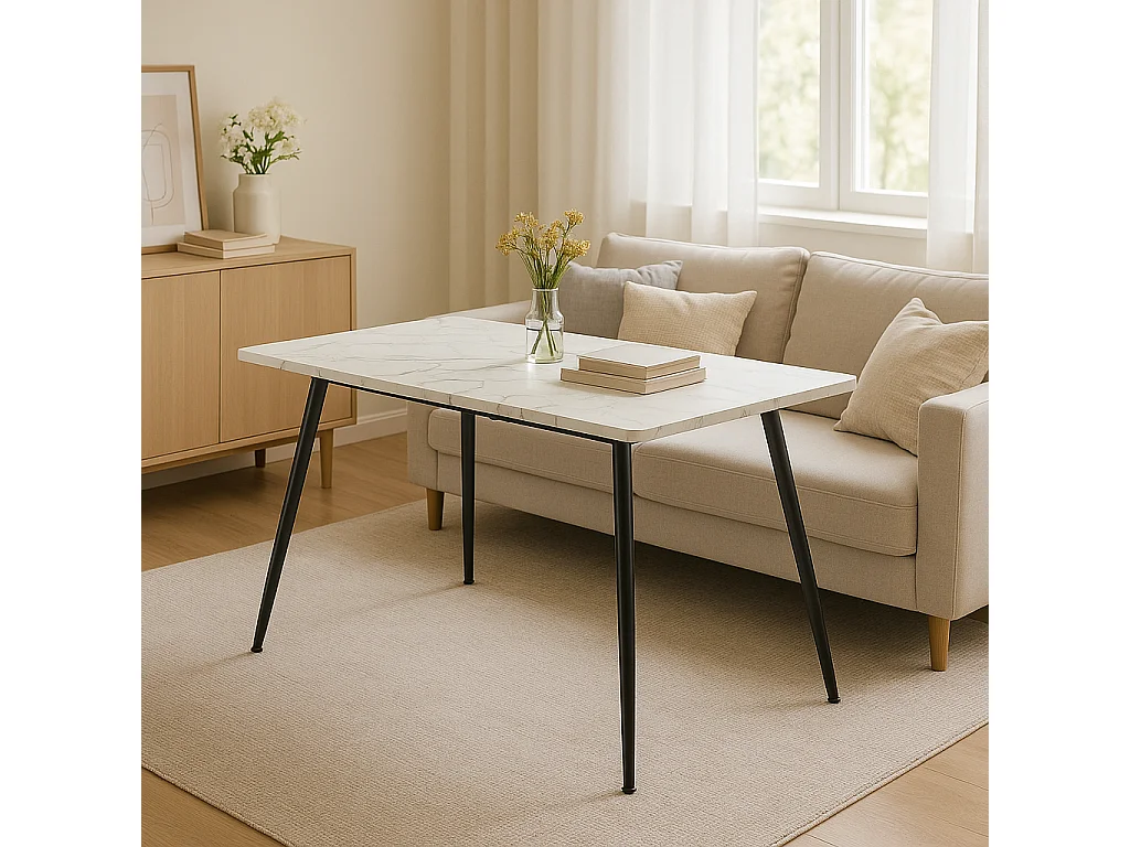 URBAN MEUBLE Table de salle à manger rectangulaire effet marbre blanc de style scandinave 120x75cm