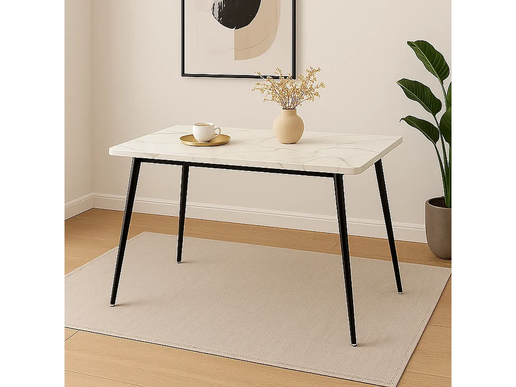 URBAN MEUBLE Table de salle à manger rectangulaire effet marbre blanc de style scandinave 120x75cm