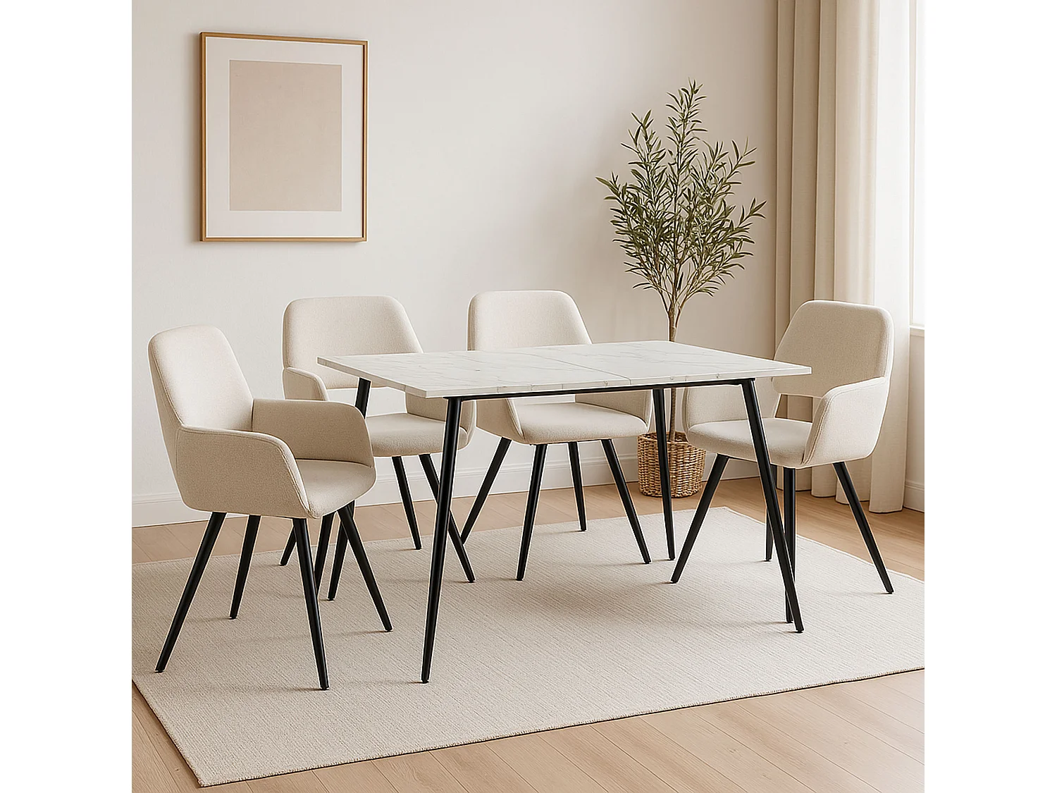 URBAN MEUBLE Table de salle à manger rectangulaire effet marbre blanc de style scandinave 120x75cm
