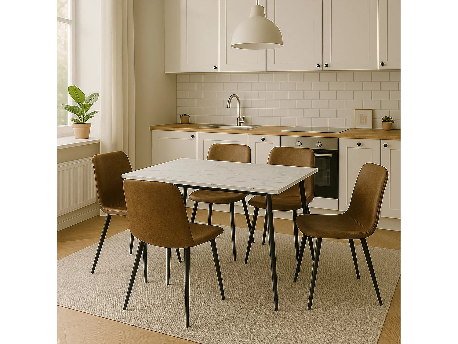URBAN MEUBLE Table de salle à manger rectangulaire effet marbre blanc de style scandinave 120x75cm