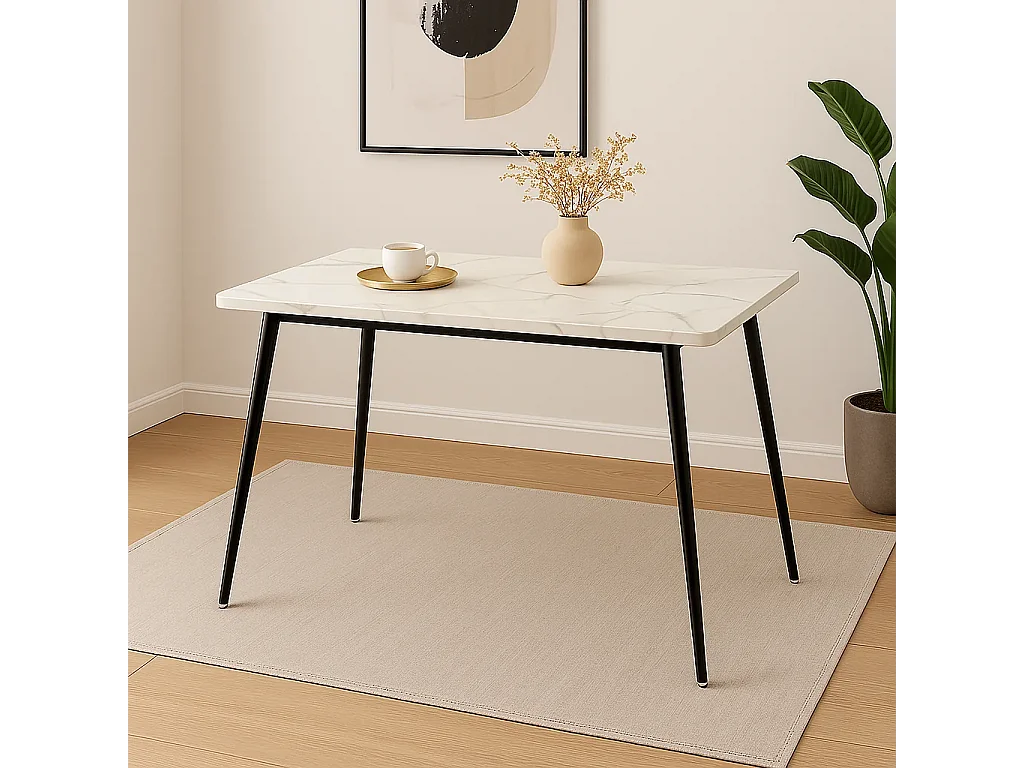 URBAN MEUBLE Table de salle à manger rectangulaire effet marbre blanc de style scandinave 120x75cm