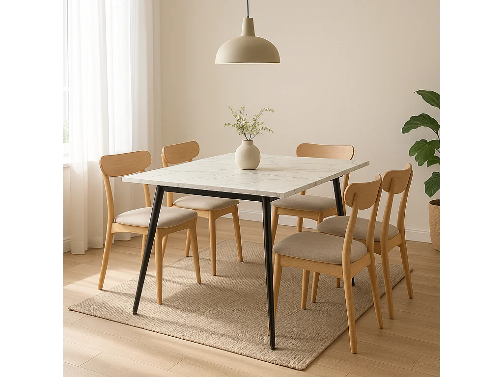 URBAN MEUBLE Table de salle à manger rectangulaire effet marbre blanc de style scandinave 120x75cm