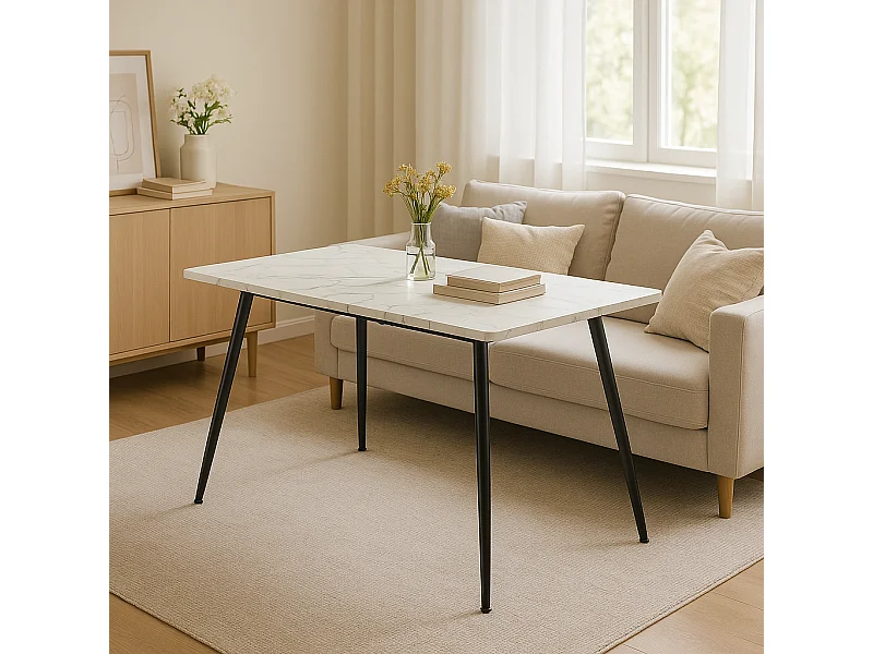 URBAN MEUBLE Table de salle à manger rectangulaire effet marbre blanc de style scandinave 120x75cm