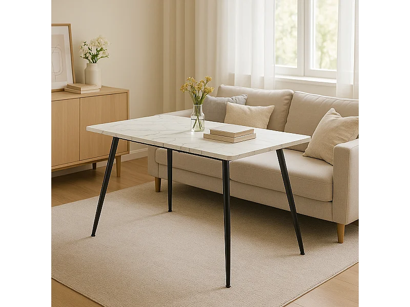 URBAN MEUBLE Table de salle à manger rectangulaire effet marbre blanc de style scandinave 120x75cm