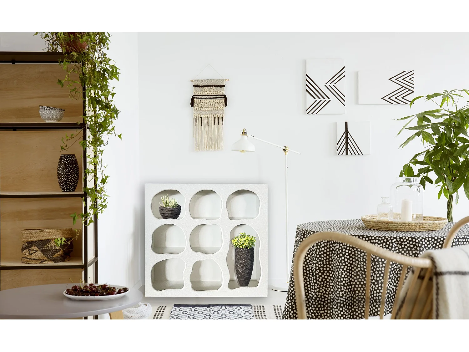 Meuble de rangement style naturel organique Salavador L58cm Blanc