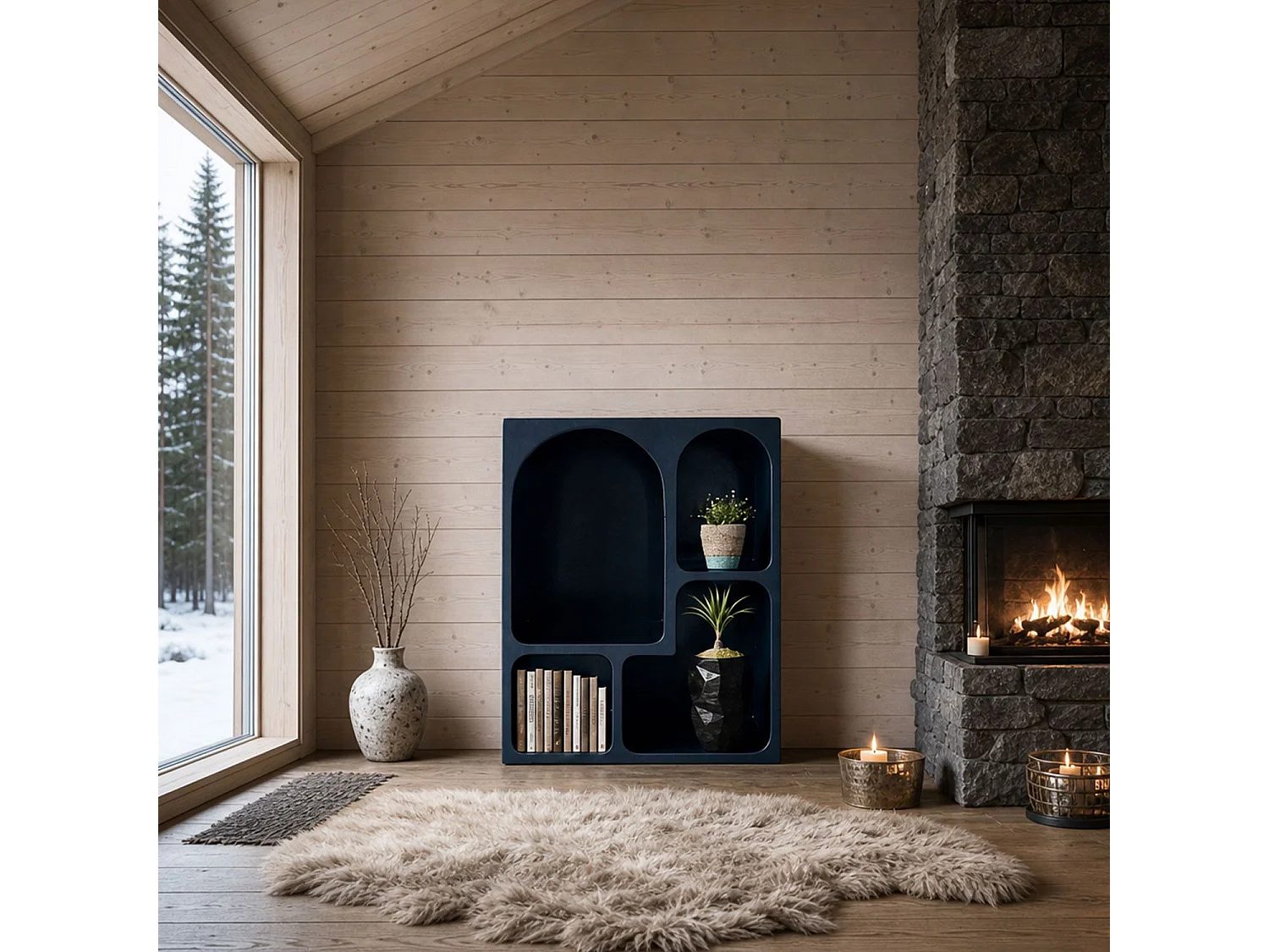 Meuble de rangement à étagères en arche Mojik L60cm Bois Noir
