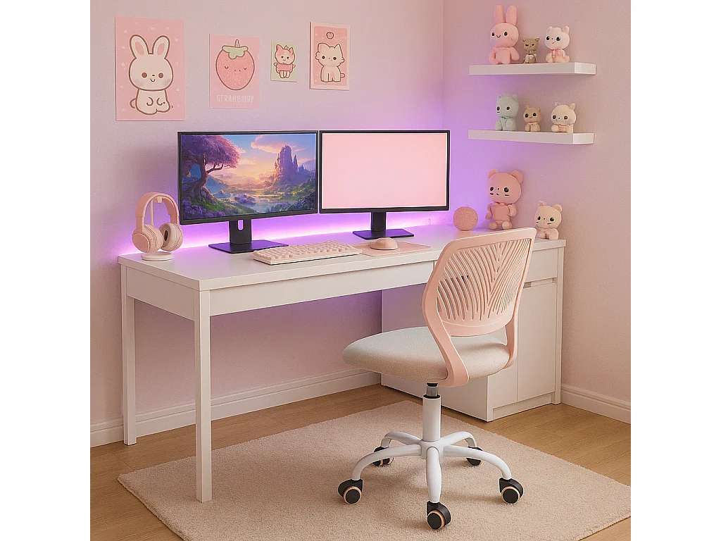 URBAN MEUBLE Chaise de bureau pour enfant rose pastel à roulettes