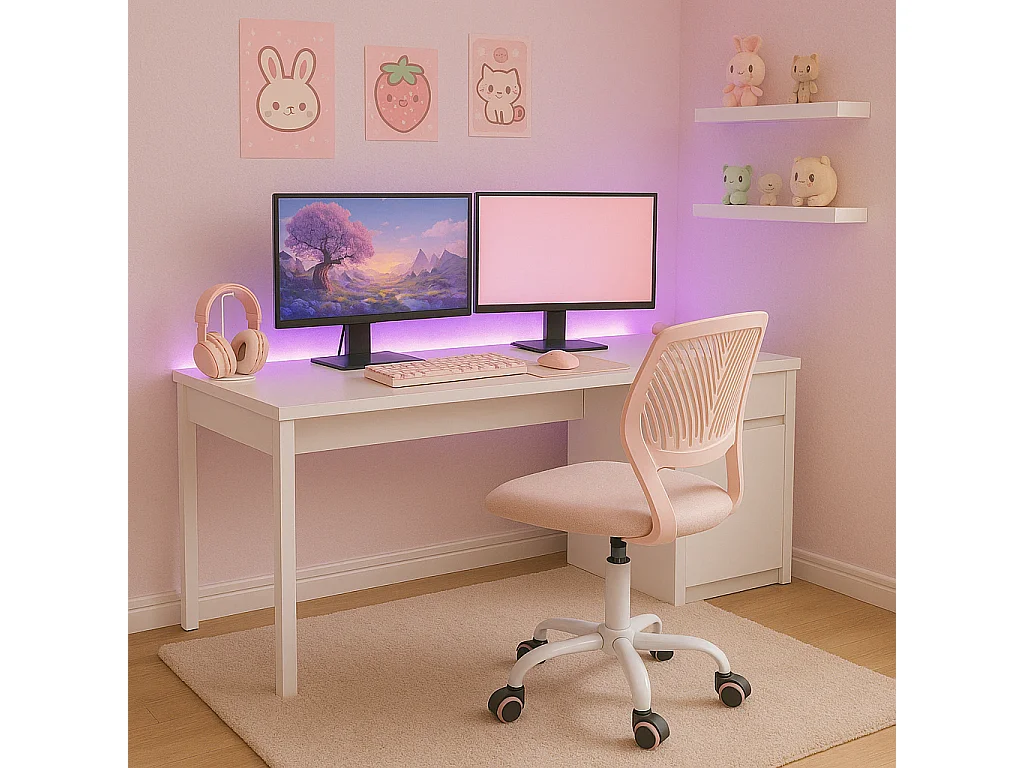 URBAN MEUBLE Chaise de bureau pour enfant rose pastel à roulettes