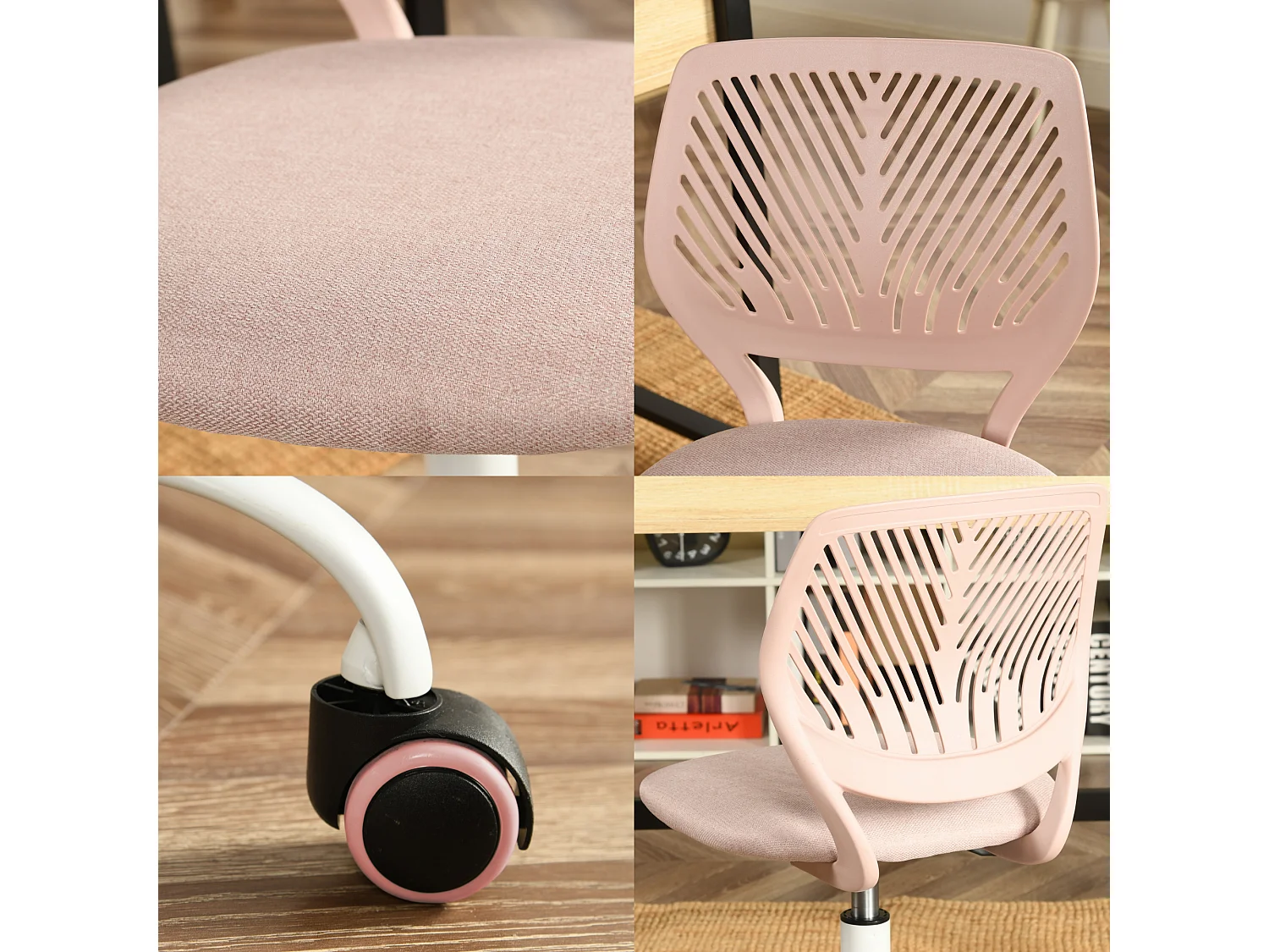URBAN MEUBLE Chaise de bureau pour enfant rose pastel à roulettes