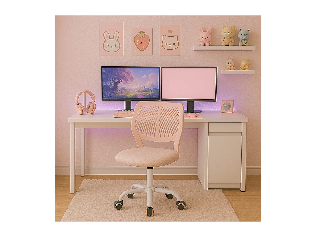URBAN MEUBLE Chaise de bureau pour enfant rose pastel à roulettes