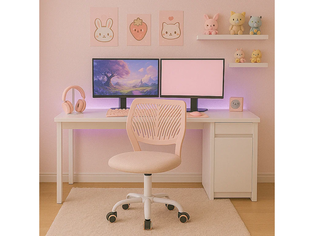 URBAN MEUBLE Chaise de bureau pour enfant rose pastel à roulettes