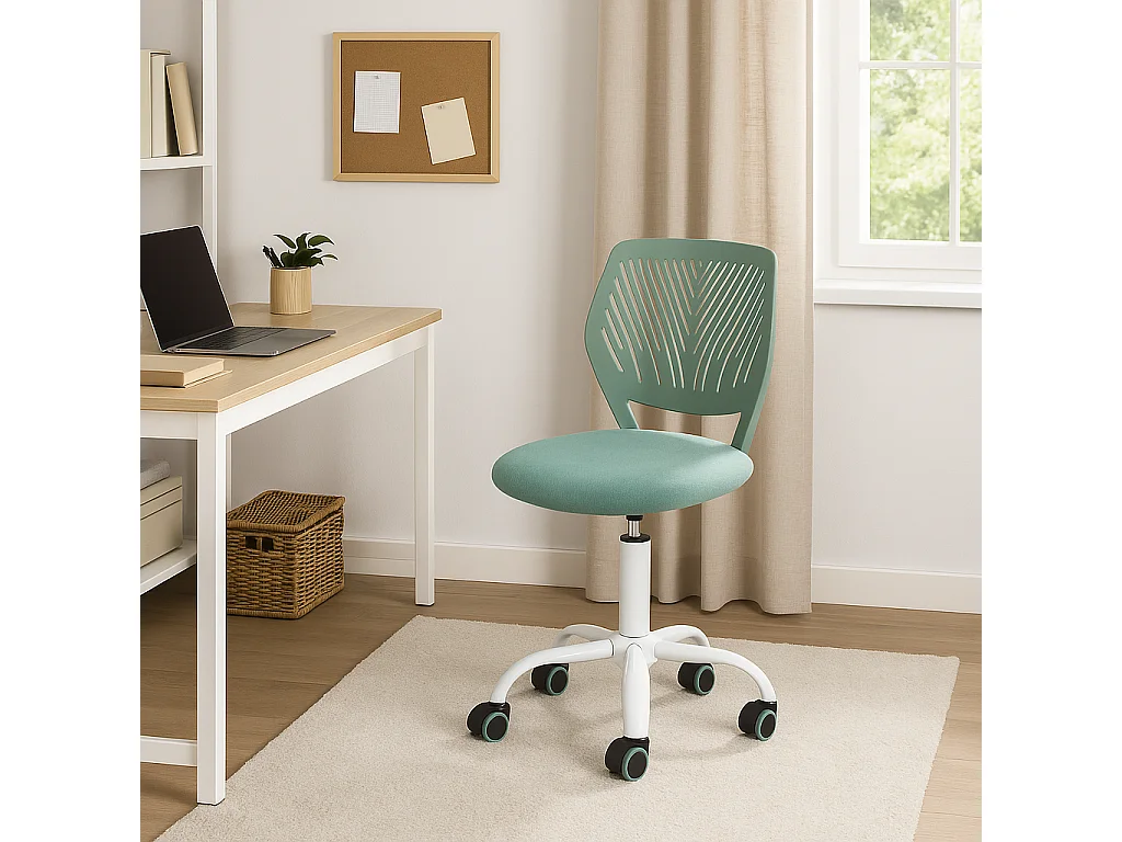 URBAN MEUBLE Chaise de bureau pour enfant vert sauge à roulettes