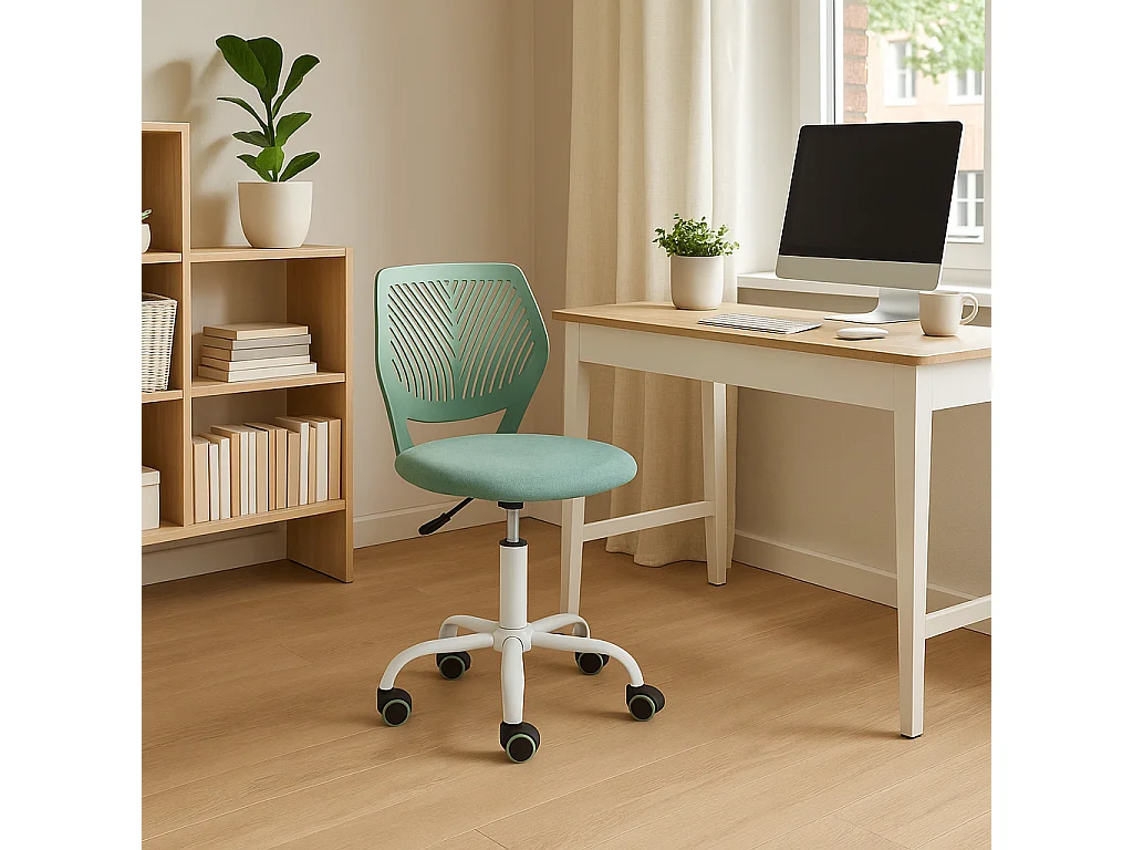 URBAN MEUBLE Chaise de bureau pour enfant vert sauge à roulettes