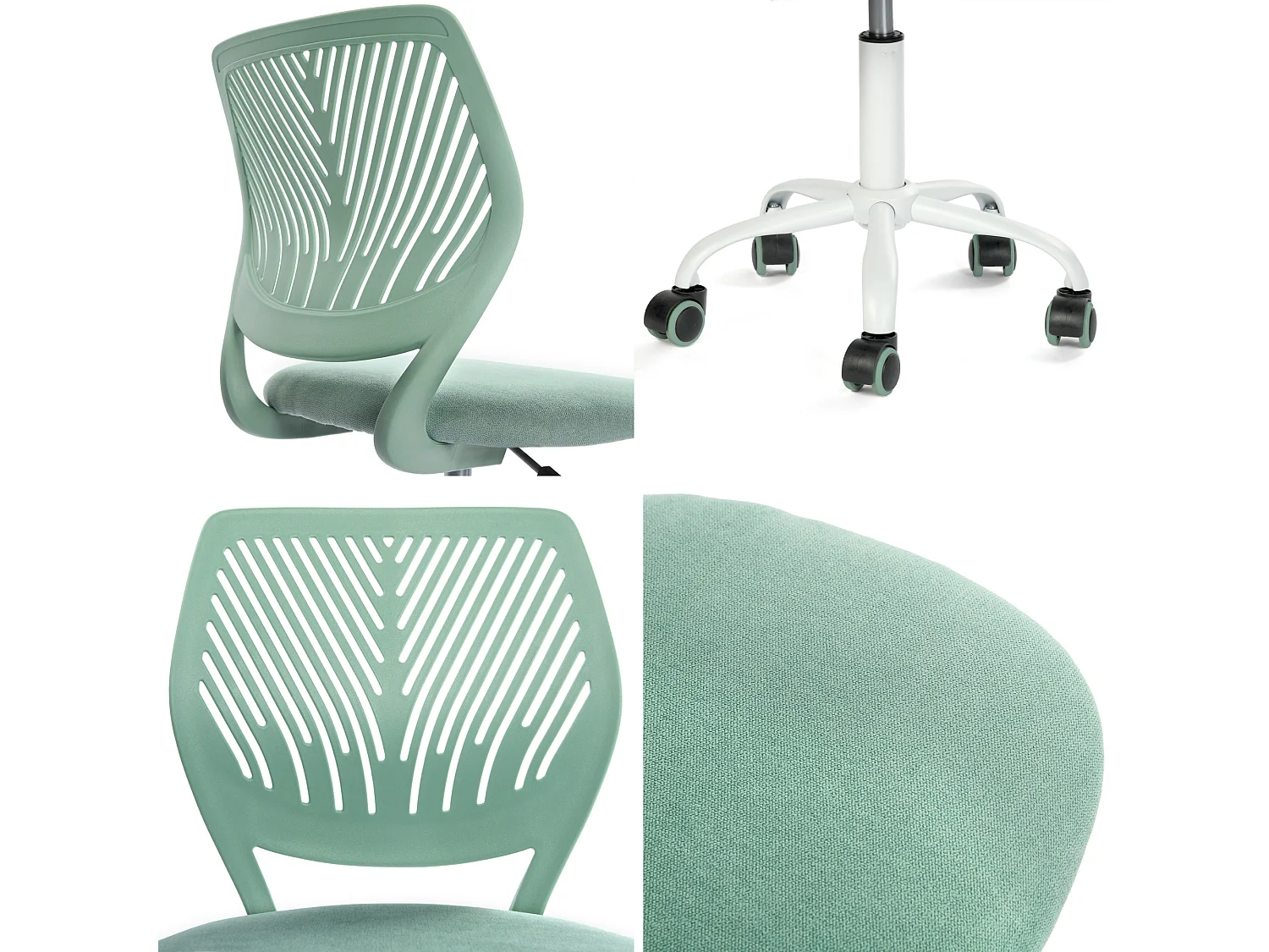 URBAN MEUBLE Chaise de bureau pour enfant vert sauge à roulettes