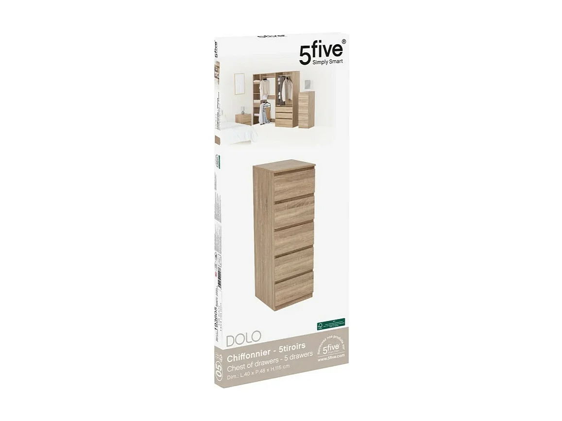 Chiffonnier 5 Tiroirs "Dolo" 115cm Naturel