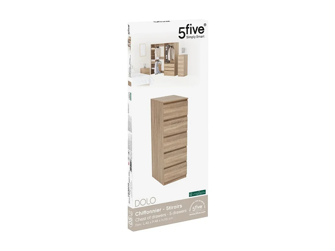Chiffonnier 5 Tiroirs "Dolo" 115cm Naturel