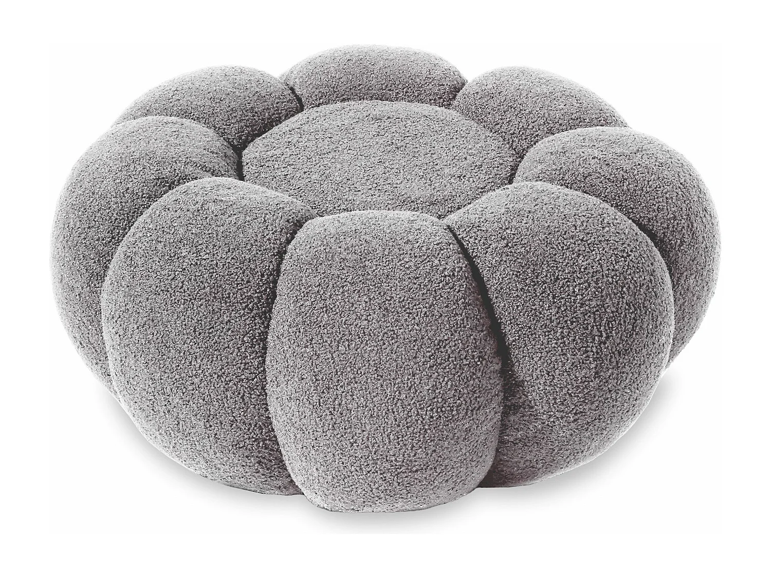 Pouf design fleur Arielina Tissu bouclette Gris