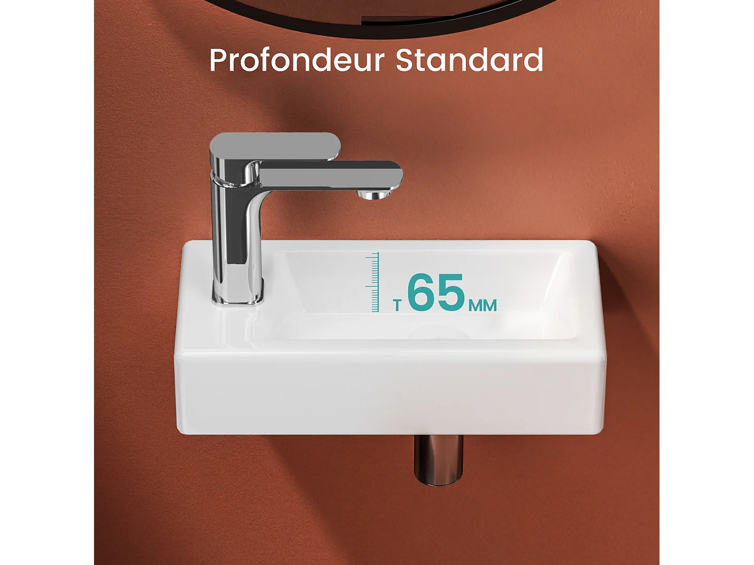 WASCHBECKEN Rechteckig, Hahnloch rechts, Weiß 36,5/18 /9 cm