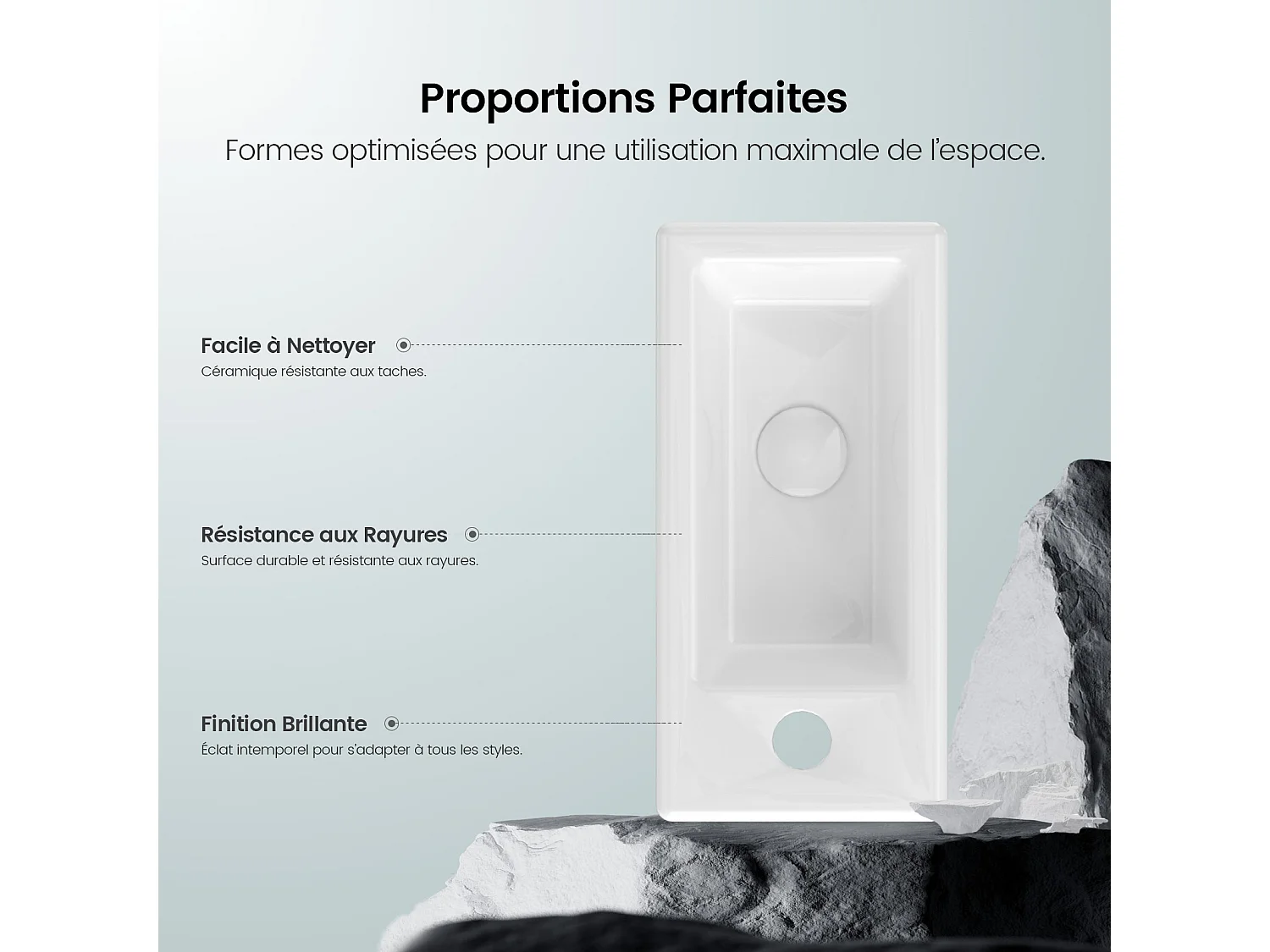 WASCHBECKEN Rechteckig, Hahnloch rechts, Weiß 36,5/18 /9 cm