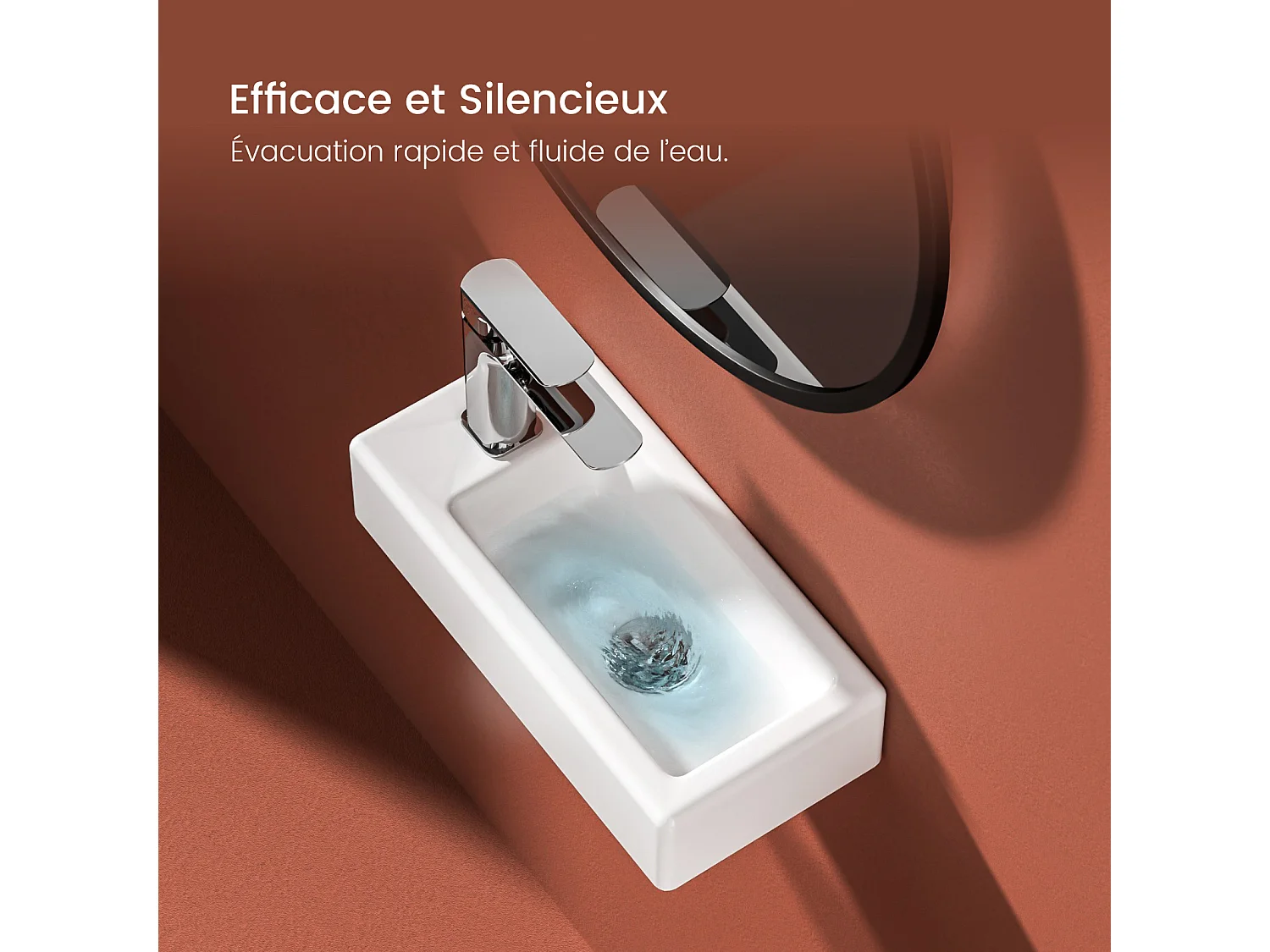 WASCHBECKEN Rechteckig, Hahnloch rechts, Weiß 36,5/18 /9 cm