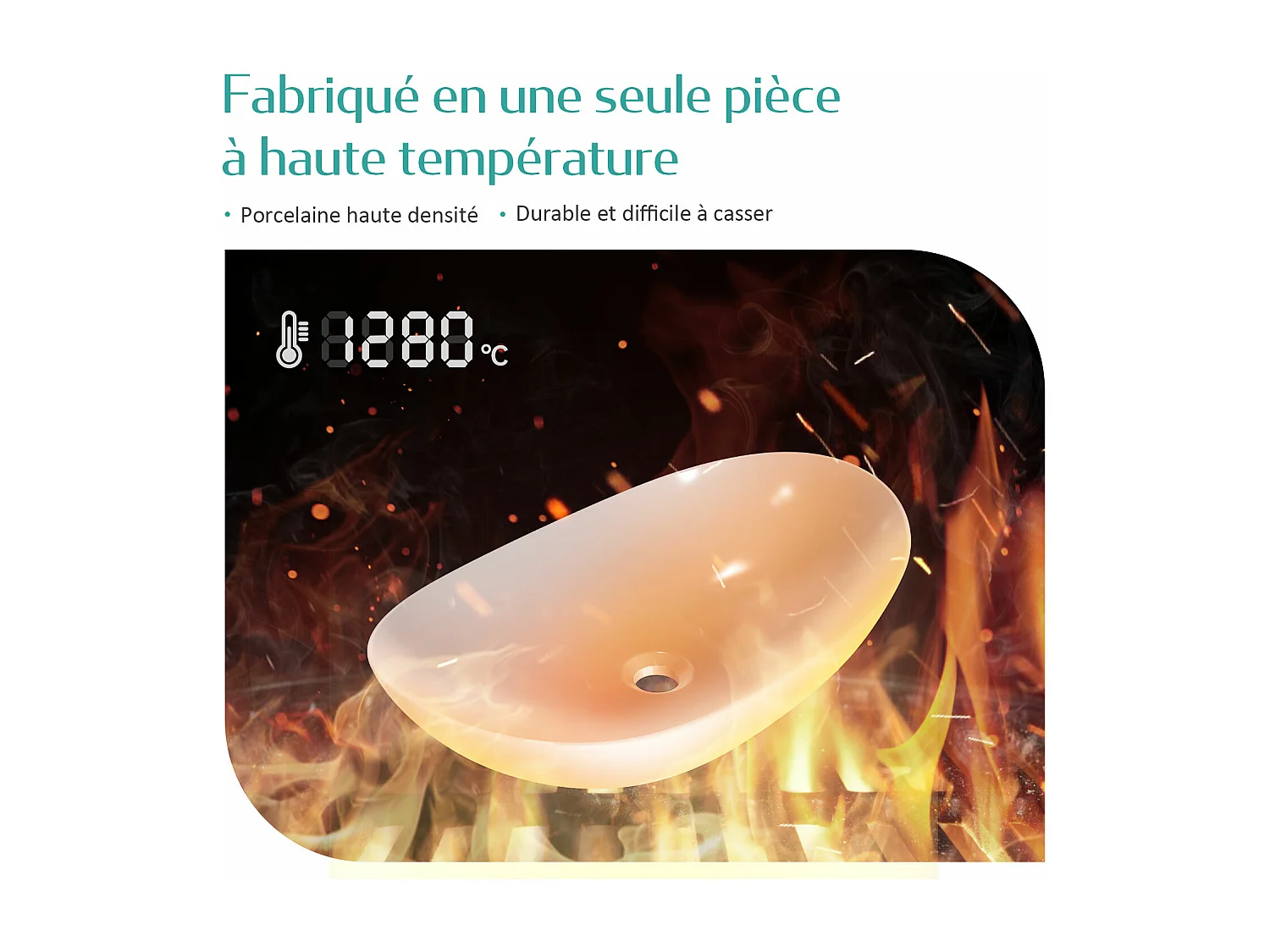 EMKE Vasque à Poser en céramique 61,5×36×15,5cm, Lavabo salle de bain Ovale, Lavabo à poser blanc brillant