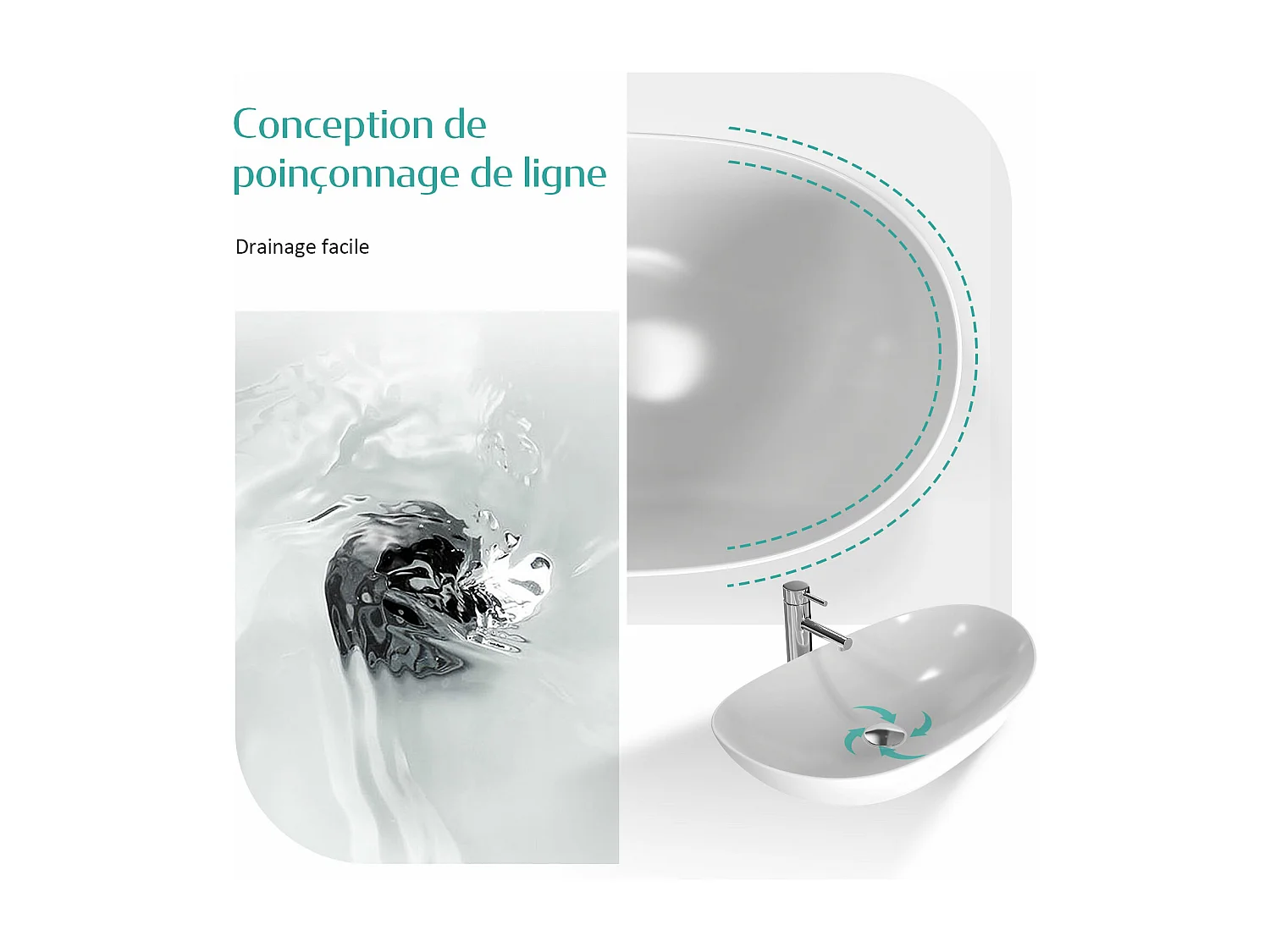 EMKE Vasque à Poser en céramique 61,5×36×15,5cm, Lavabo salle de bain Ovale, Lavabo à poser blanc brillant