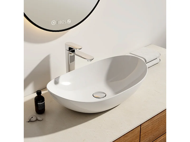 EMKE Opzetwastafel Ovaal - Keramiek - Glans Wit - 61.5x36x15 cm - Badkamer Wasbak