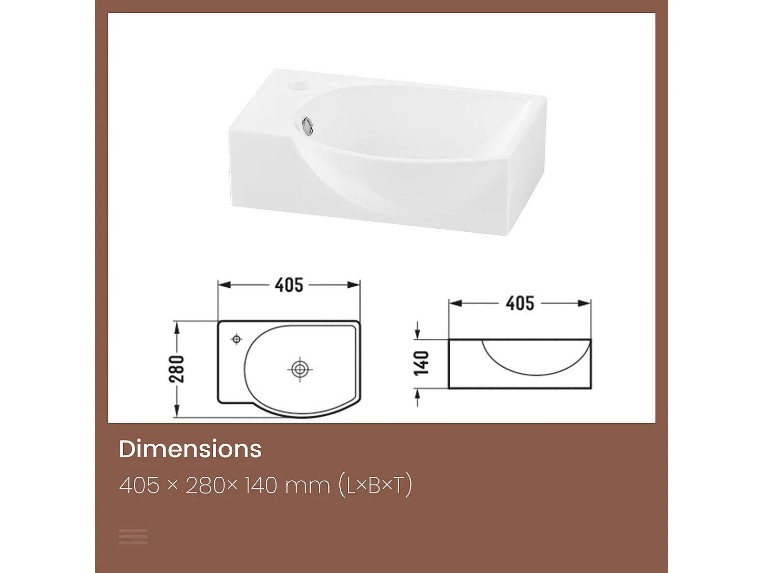 EMKE Lavabo Mural de Salle de Bain 405 x 280 x 140 mm, Vasque Rectangulaire en Céramique, Trou pour Robinet à Droit, Blanc Brillant
