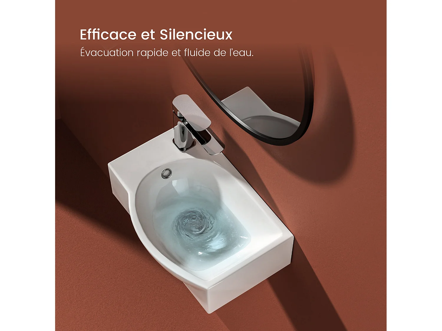 EMKE Lavabo Mural de Salle de Bain 405 x 280 x 140 mm, Vasque Rectangulaire en Céramique, Trou pour Robinet à Droit, Blanc Brillant