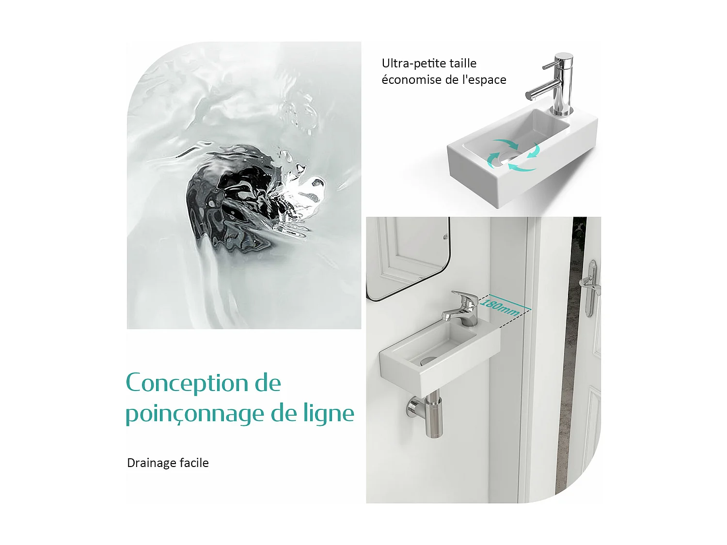 EMKE Vasque à Poser en céramique 40,5×20,5×10,5cm, Lavabo suspendu rectangulaire avec robinet trou prépercé, blanc brillant