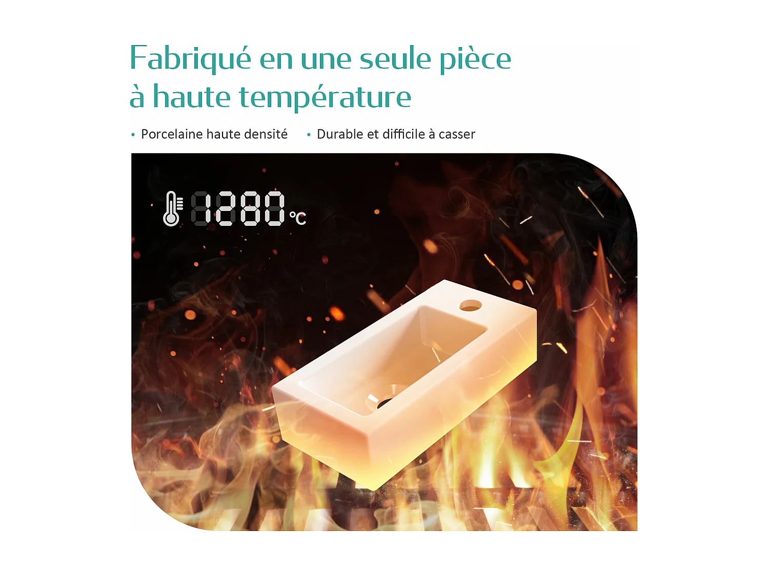 EMKE Vasque à Poser en céramique 40,5×20,5×10,5cm, Lavabo suspendu rectangulaire avec robinet trou prépercé, blanc brillant